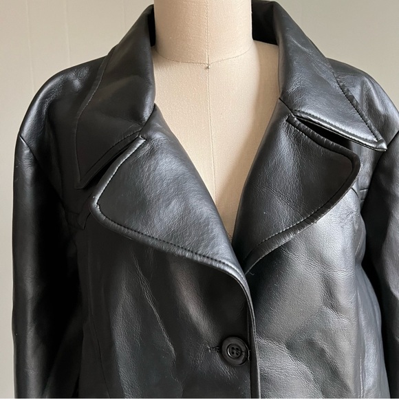 Vintage 90s Y2K Rave 4 Real Black Faux Leather Jacket Large Gothic Grunge Cyber - Picture 9 of 16